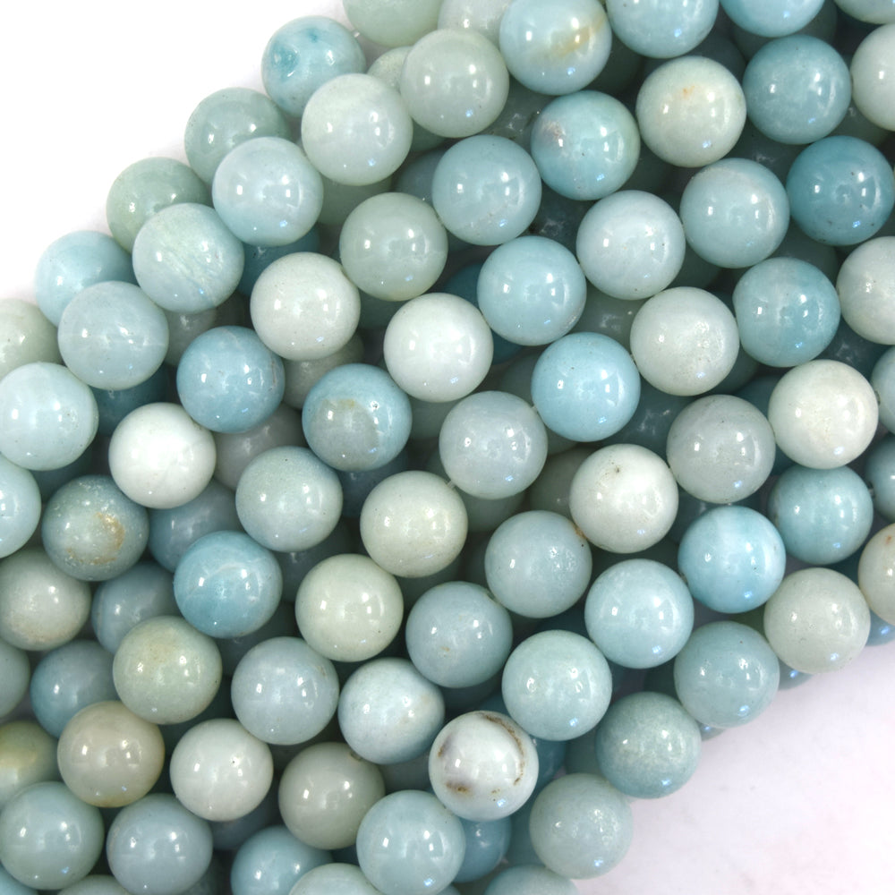 Natural Blue Amazonite Round Beads Gemstone 15" Strand 4mm 6mm 8mm 10mm S2