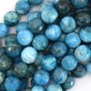 Natural Faceted Blue Apatite Round Beads 15.5