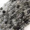 6mm - 8mm natural black rutilated quartz pebble nugget beads 15.5