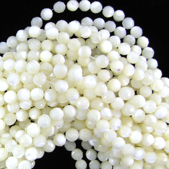 Faceted White Mother Of Pearl MOP Round Beads 15.5" Strand 3mm 4mm 6mm 8mm 10mm