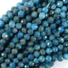 Natural Faceted Blue Apatite Round Beads 15.5