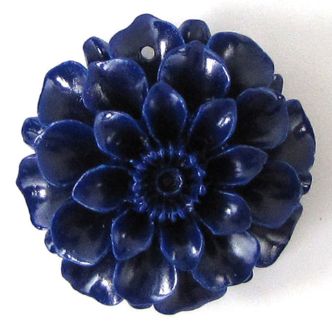 24mm synthetic coral carved chrysanthemum flower beads 15" 16 pcs dark blue