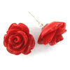 15mm synthetic coral carved rose flower earring pair red