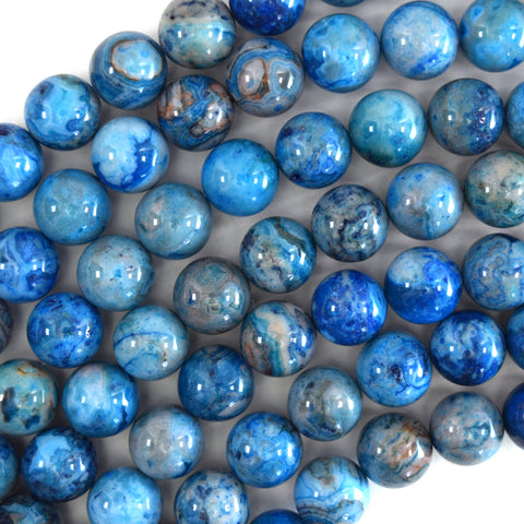 Matte Blue Druzy Agate Round Beads Gemstone 15" Strand 8mm 10mm 12mm